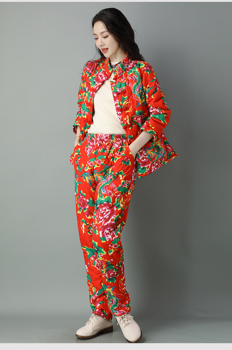 棉袄东北大花袄女大花布衣服棉衣棉裤套装冬加厚盘扣民族风冬季棉服