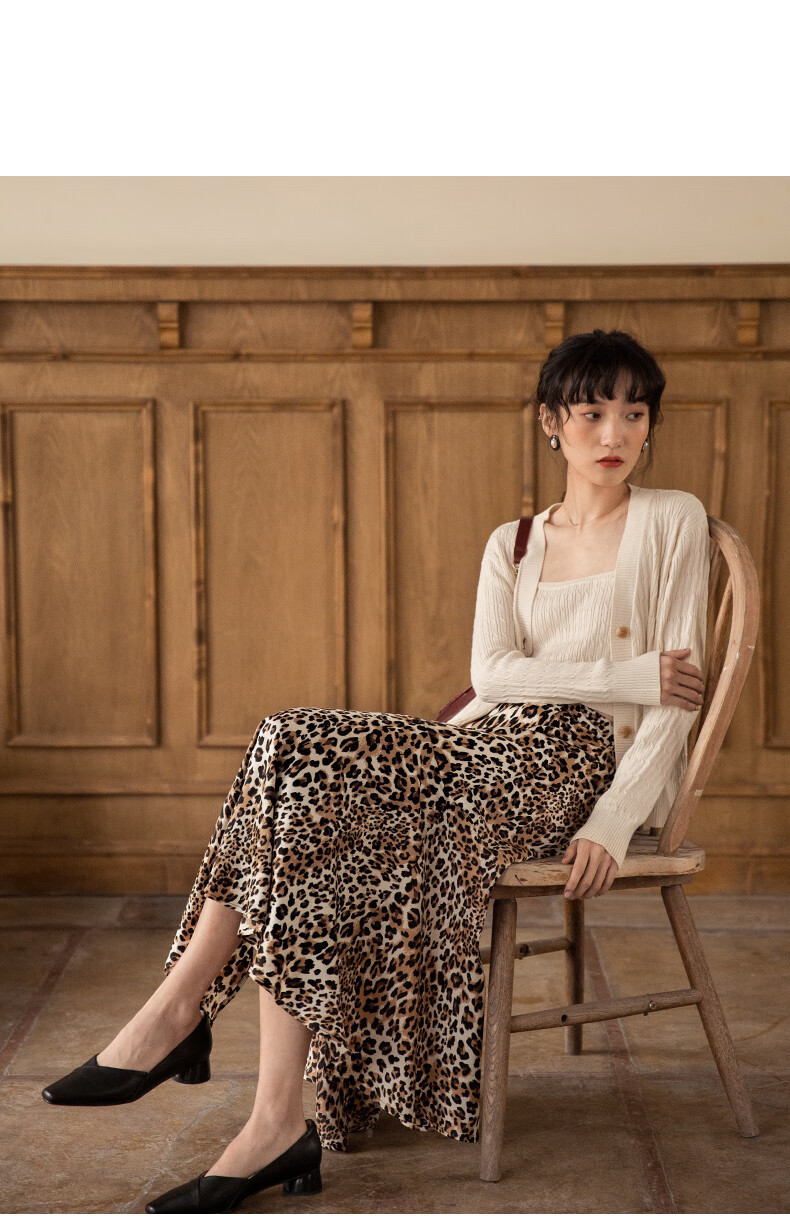 弥古豹纹半身裙女夏季复古中长款半裙高腰半截裙a字裙小个子裙子虎纹