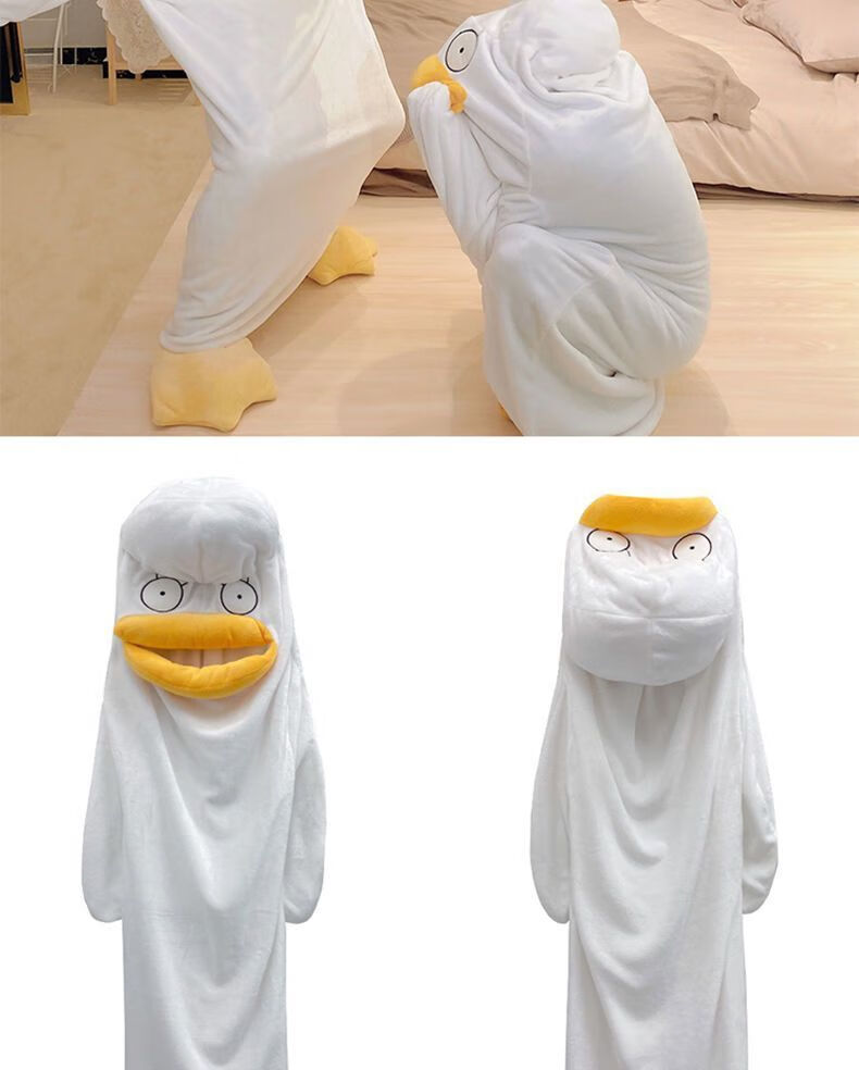 睡衣大嘴鸭网红睡衣秋冬款睡裙白鸭可爱搞怪男女宿舍睡袋法兰绒搞笑