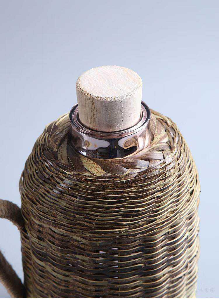 保温壶家用玻璃内胆 茶瓶家用竹编热水壶不锈钢 乳白色 竹黄1.