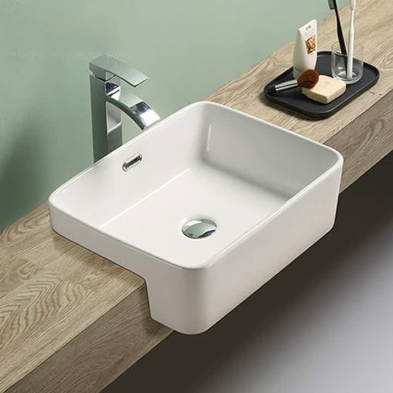 台中盆半嵌入式台上洗手盆半挂盆陶瓷台盆方形半镶嵌洗脸盆单盆b款送