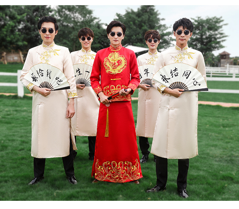 伴郎服套装中式兄弟装伴娘礼服男士香槟色国风姐妹团兄弟结婚女秀禾