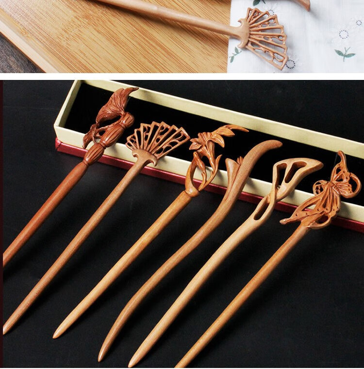 牡丹diy半成品原材料自制制作材料工具古风女盘发 桃木发簪新莲花 买