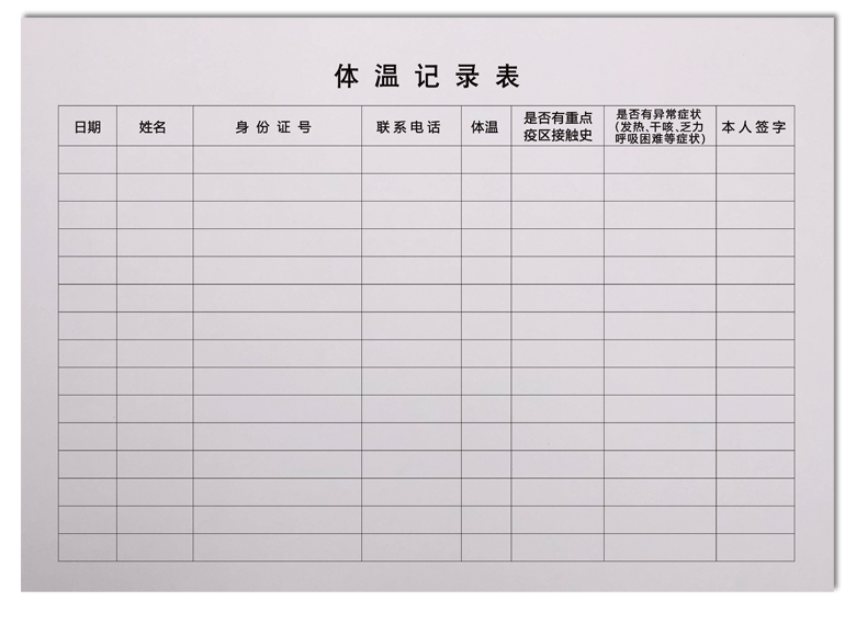 表格防控消毒記錄登記表外來人員健康檢查測量監測診所門診登記本測溫