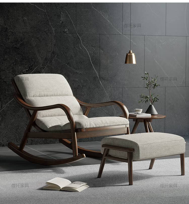 实木摇椅 北欧实木摇椅家用单人摇摇椅轻奢沙发懒人躺椅午睡椅子阳台