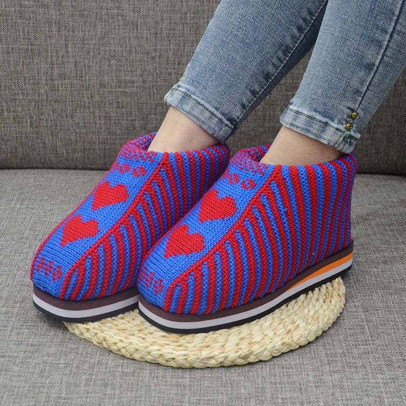 毛线鞋手工编织新款毛线鞋子手工编织棉鞋棉靴居家冬季保暖毛线成品鞋