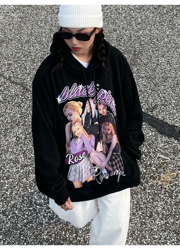高品质卫衣女冬新款国潮blackpink印花rose朴彩英同款卫衣女ins宽松