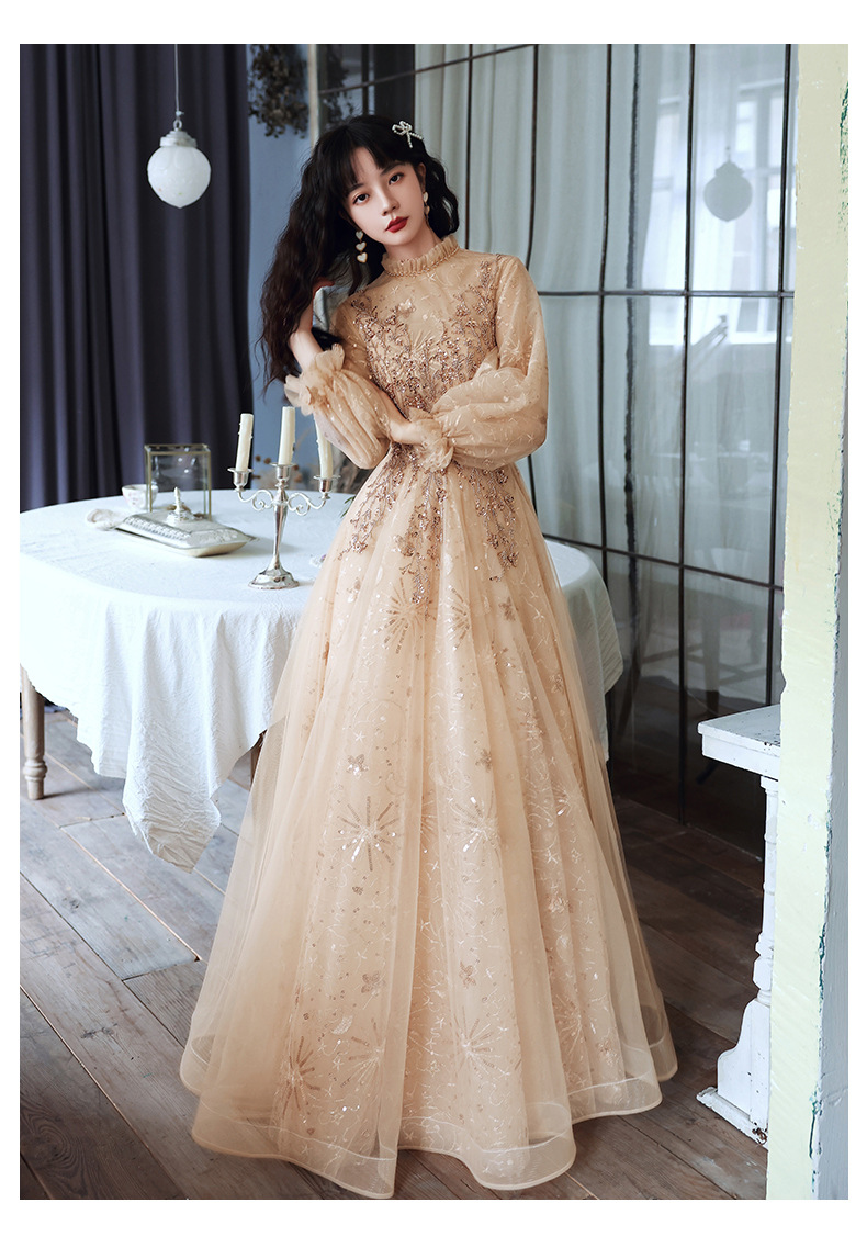 诺嫚娣轲晚礼服少女大码晚礼服胖显瘦2022春季长袖宴会长款遮肚子礼服