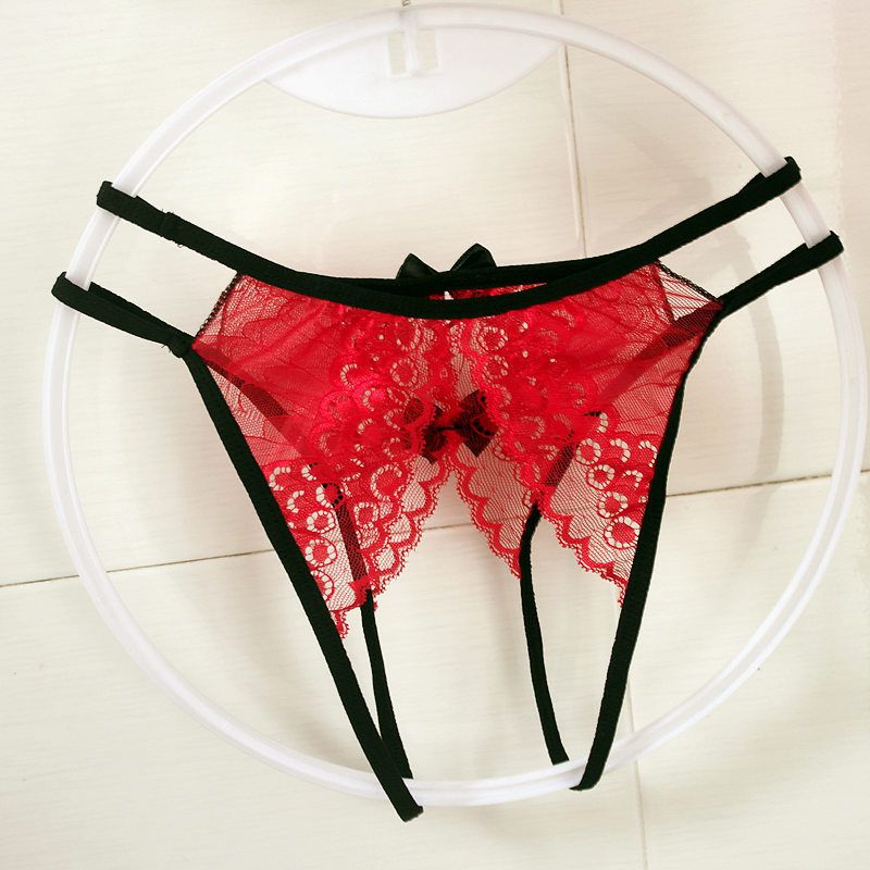 范哲茵胖妹妹加肥加大码蕾丝透气夫妻低腰性感开裆裤丁字裤红色m