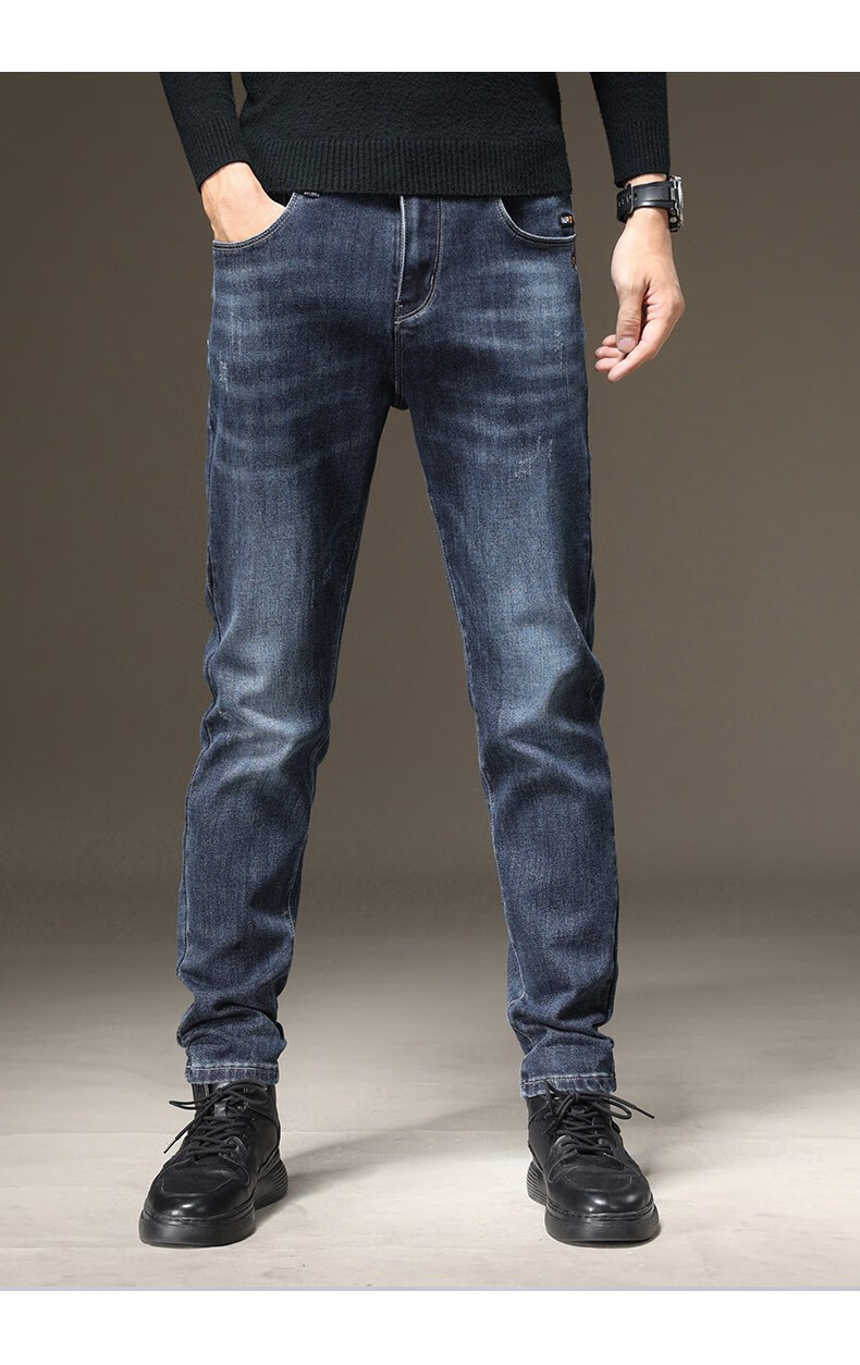 罗蒙男士时尚休闲裤新款中青年弹力百搭牛仔裤蓝色28