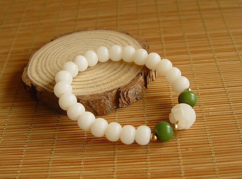 oua珠宝08颗包浆开片风化白玉菩提根手串108颗手链男女老料手工玉化