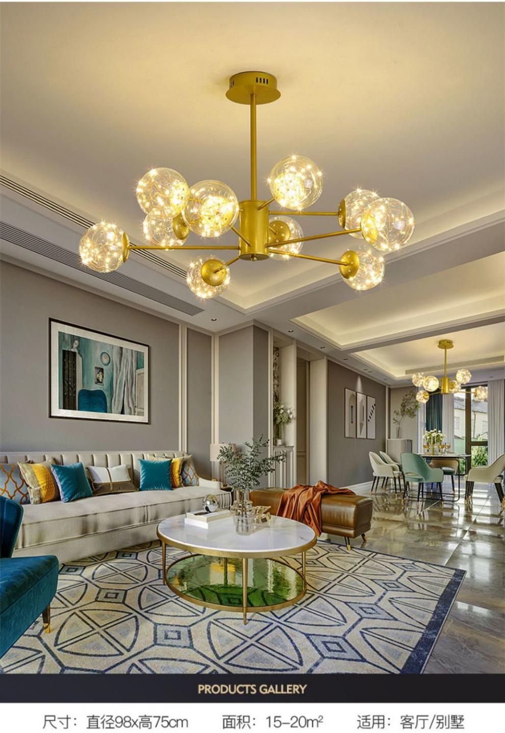 客厅灯2021年新款北欧灯具现代简约大气家用满天星玻璃魔豆吊灯9048