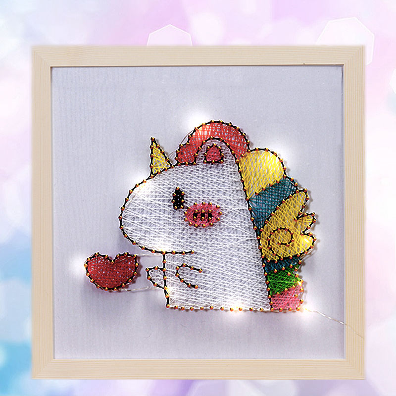 图钉画绕线图钉子画diy绕线生日快乐手工制作立体弦丝创意缠绕画