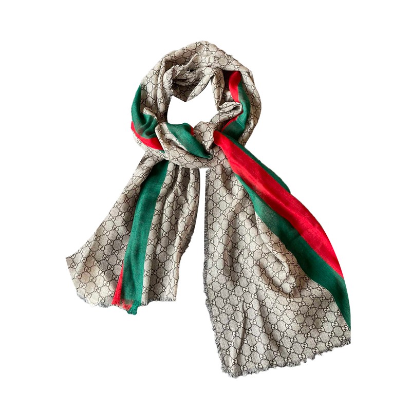 情人节礼物gucci古驰双g绿红绿条纹装饰logo围巾印花70200