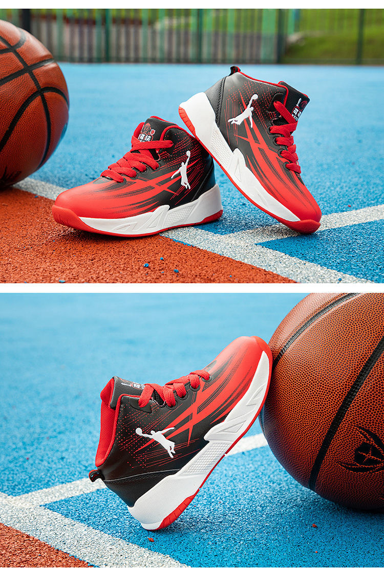 沙筱奕儿童篮球鞋篮板王男童防水皮面高帮运动鞋秋冬新品中大童小孩