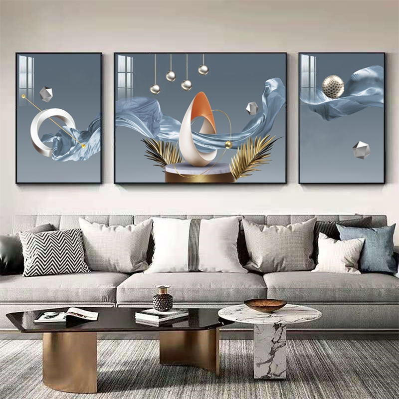 精选北欧轻奢晶瓷画现代简约客厅装饰画沙发后背景墙挂画卧室壁画三联