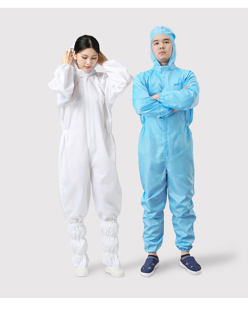 洁净服无尘服连体带帽全身净化白色蓝色粉色车间工作服 蓝色连体服 s