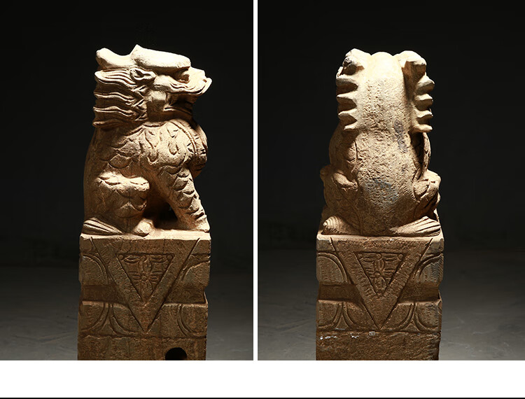 京石云仿古拴马桩石雕做旧麒麟貔貅湖人狮子吸水兽金蝉栓马柱酒店装饰