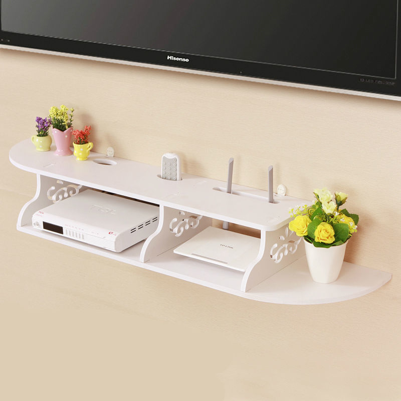 器客厅电视墙上卧室壁挂收纳架搁板免打孔30cm双层机顶盒架无痕钉粘钩