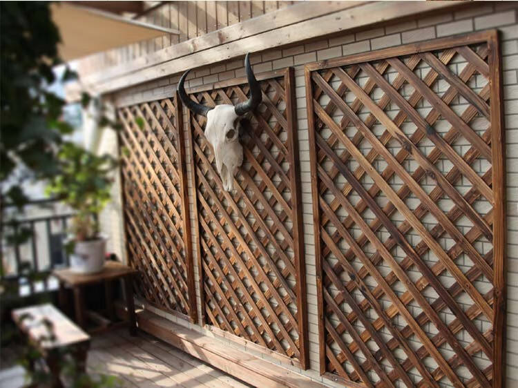 网格防腐木栅栏格栅围栏网庭院篱笆花园爬藤架花架墙碳化户外围墙