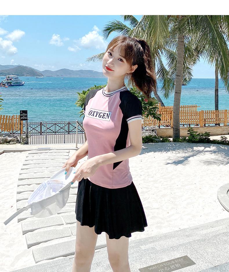 小清新温泉泳衣女2022款两件套分体裙式保守少女显瘦遮肚可爱日系