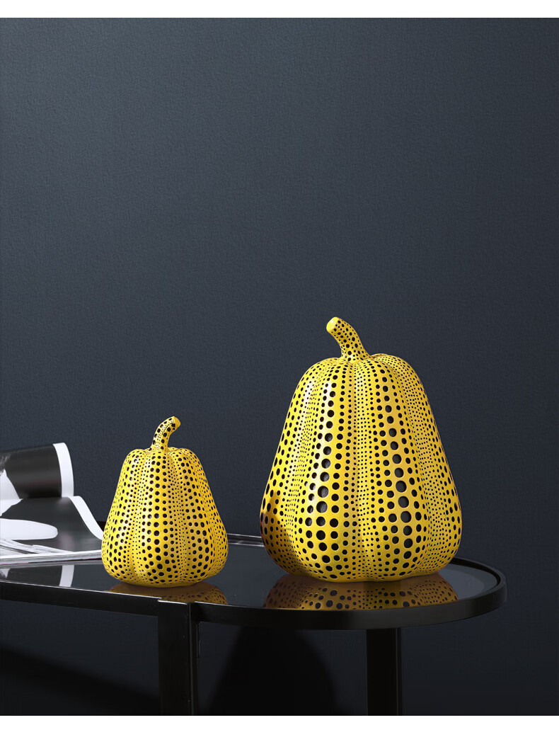 明画波点艺术黄色南瓜摆件动物仿真树脂摆件北欧创意客厅电视柜软装饰