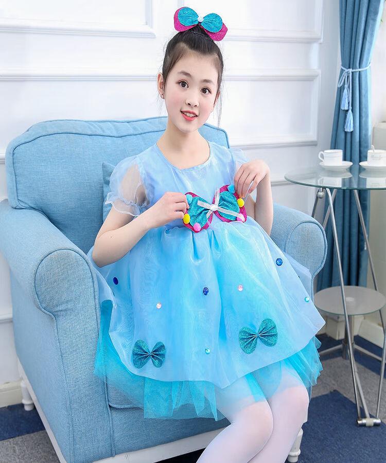 gioio六一六儿童演服幼儿园舞蹈服女童蓬蓬纱裙可爱娃蝴蝶连衣裙表演