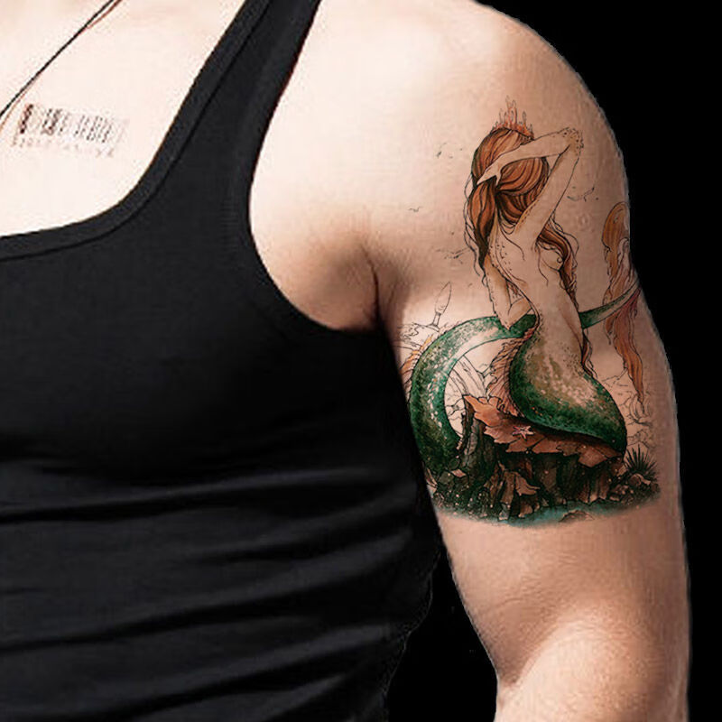 琴怡花臂纹身贴美人鱼性感刺青逼真纹身贴男女防水可卸好贴一张网红