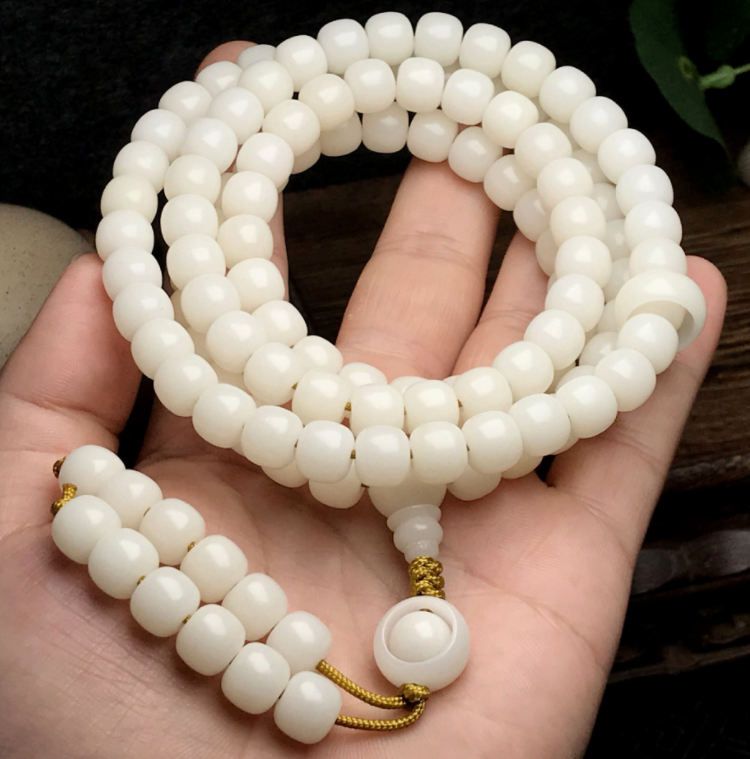 普陀山佛珠白玉菩提108颗念珠菩提子精抛素款男女手串项链 白玉菩提桶