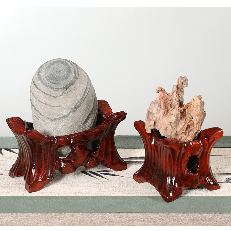 可狄免挖槽石头托架实木奇石底座带槽黄河石鹅卵石泰山石头不规则摆件