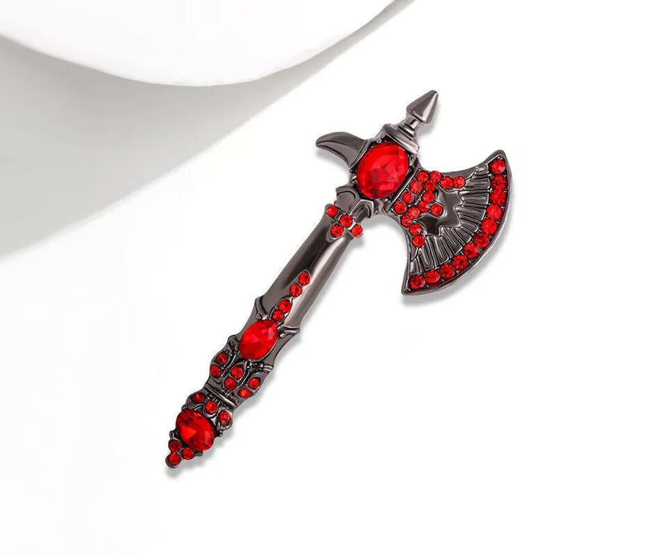 博皓定制复古水钻斧头男女士西服胸针胸花水晶别针防走光配饰斧古银灰