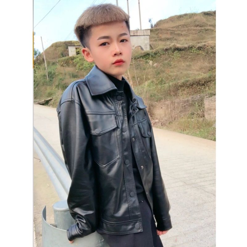商场同款dkud春秋快手网红李牌牌同款外套修身pu皮夹克衫精神小伙皮衣