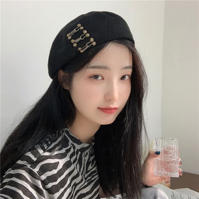 礼莎甜飒御姐风贝雷帽女夏季薄款日系钉扣镂空气质优雅百搭画家帽子