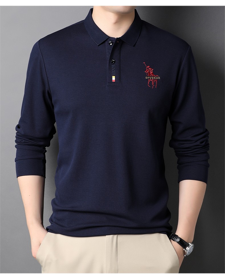 哥宾尼长袖棉t恤男时尚秋季新款商务休闲中年男士翻领t恤衫青年春秋装