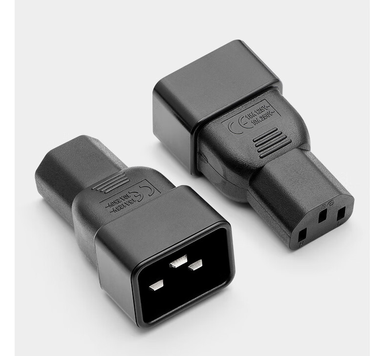 pdu电源转换插头10a转16a三竖孔转三横ce认证品字接头c13转c20头c13