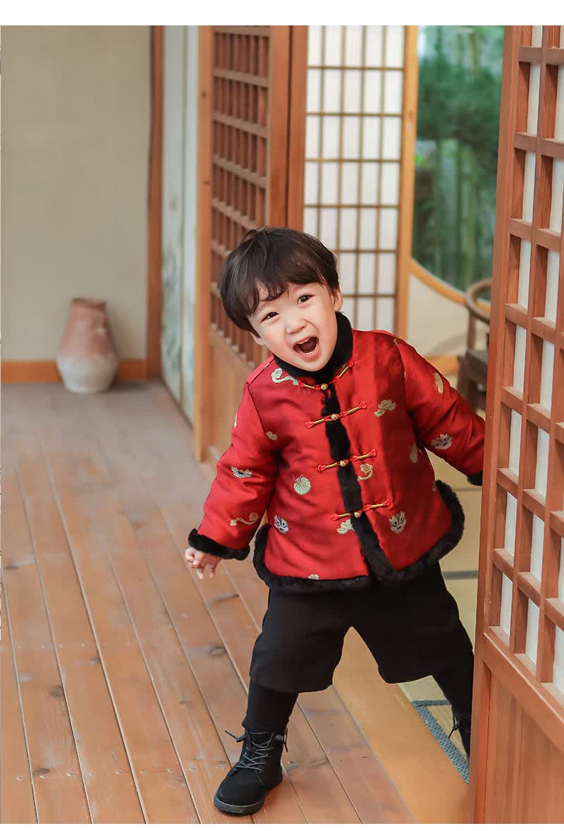 迪士尼同款男童中国风唐装过年秋冬汉服男宝宝装周岁衣服抓周礼服儿童