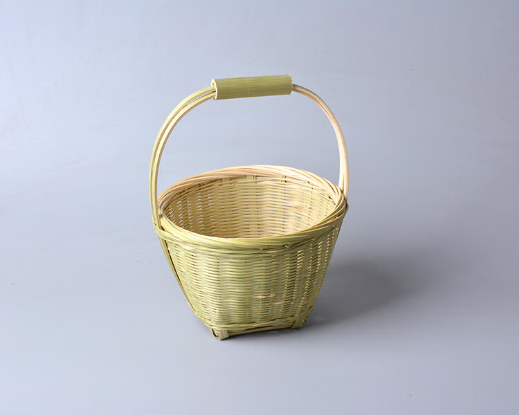 竹编制品家用圆形采摘篮青蔑手工编织装小吃零食草莓篮 小竹篮迷你号