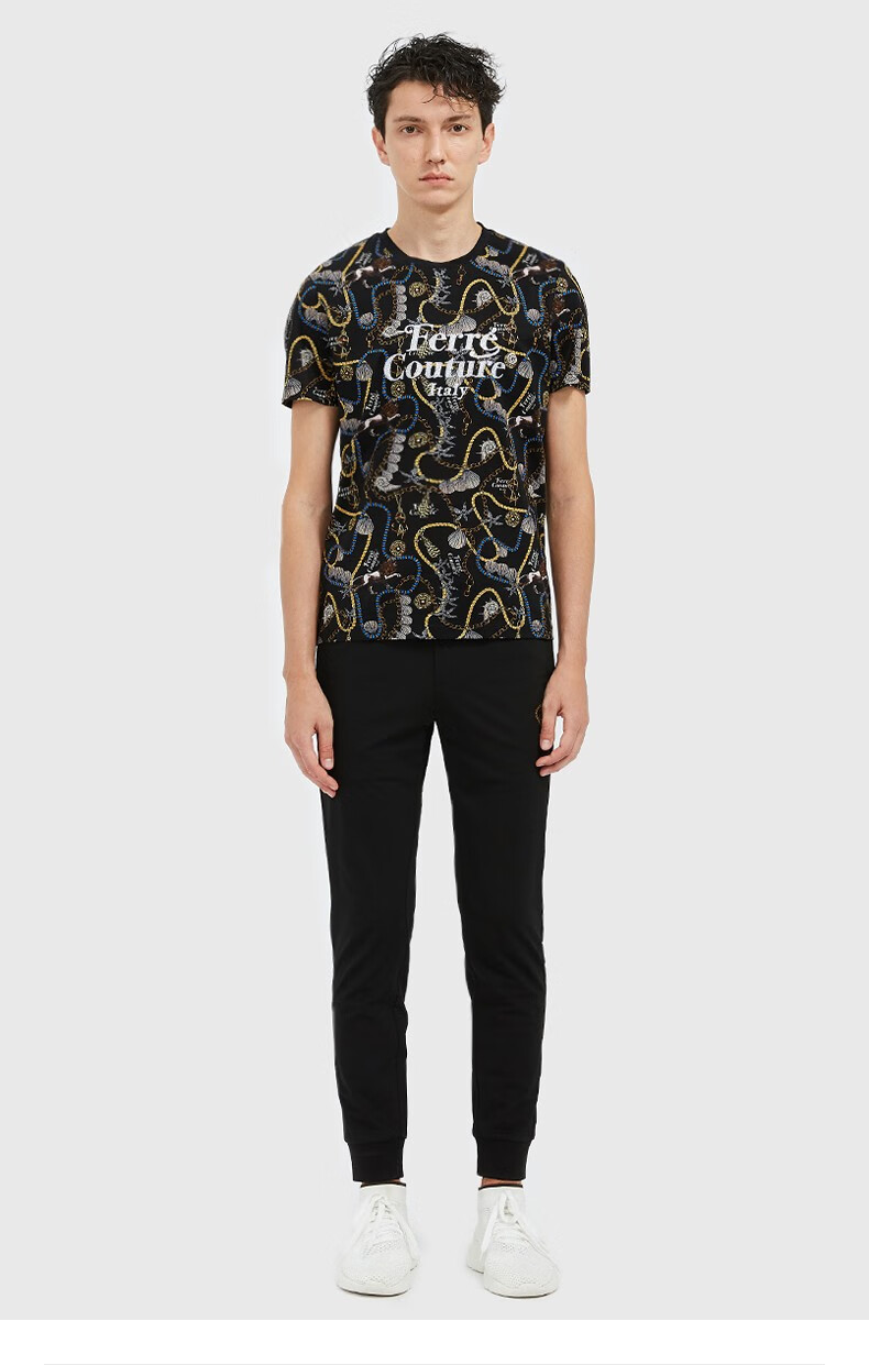 ferre费雷意大利男装潮流印花圆领短袖t恤男士轻奢贴钻半袖t恤上衣