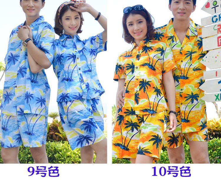 衷黎海南沙滩服夏季衬衫夏威夷男短袖大码泰国花衬衣情侣套装三亚旅游