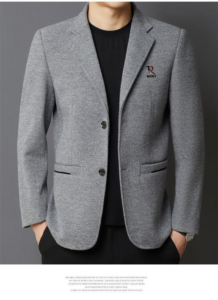 罗蒙 专柜真品60高档秋冬男士格子翻领西装商务便单西服青中年休闲