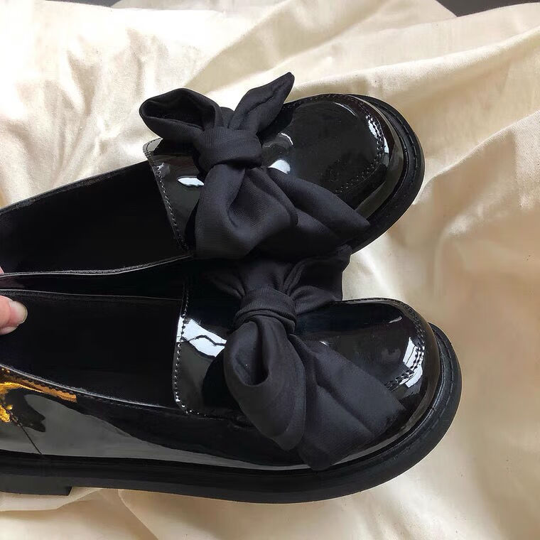 皮鞋日系女基础款jk制服鞋学院风蝴蝶结洛丽塔百搭圆头大头鞋女黑色35