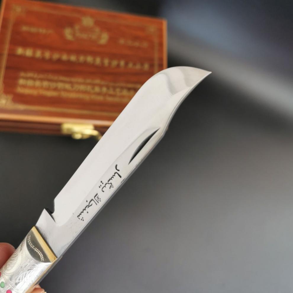 英吉沙手工小刀 银柄轴承钢手工锻锻造鸽子头烤肉刀水果刀 银柄轴承钢