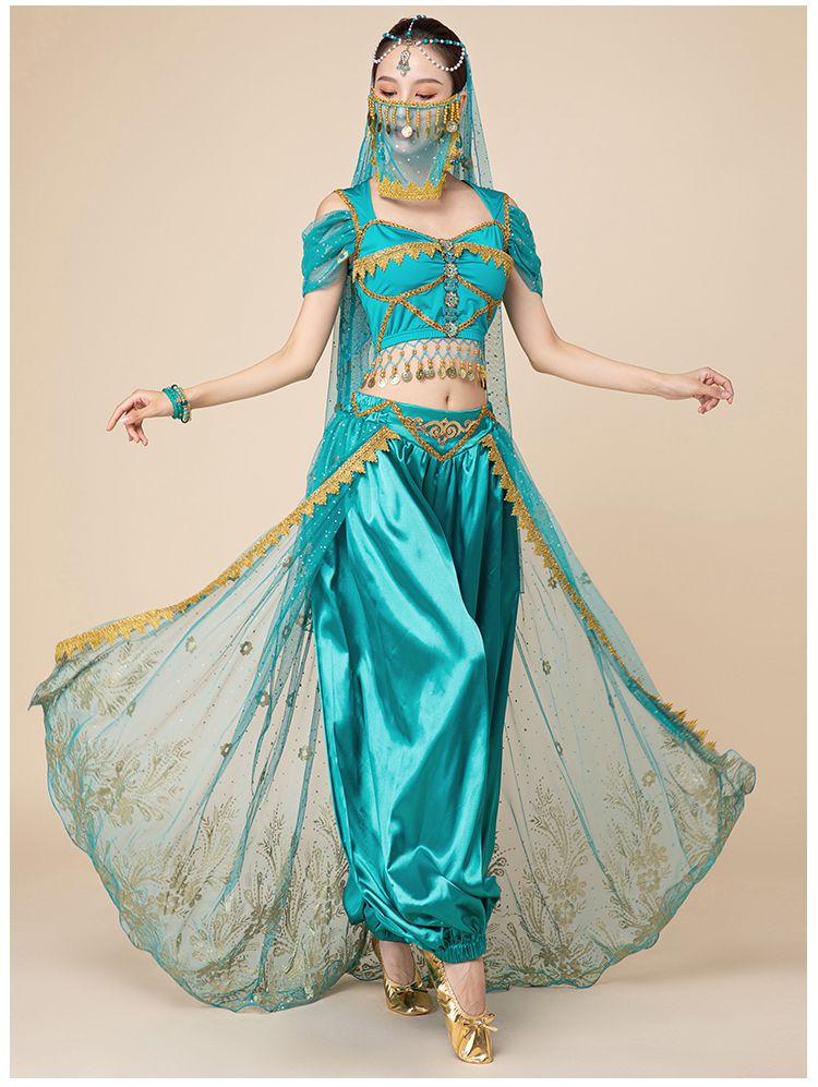 异域风情服装印度舞演出服女公主服饰西域舞姬肚皮舞孔雀蓝上衣裤子