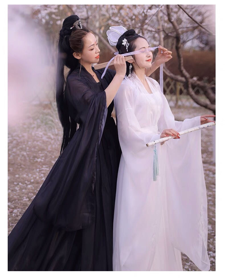 琴怡广袖流仙裙汉服女中国风白色连衣裙齐腰古装广袖流仙裙春秋夏季