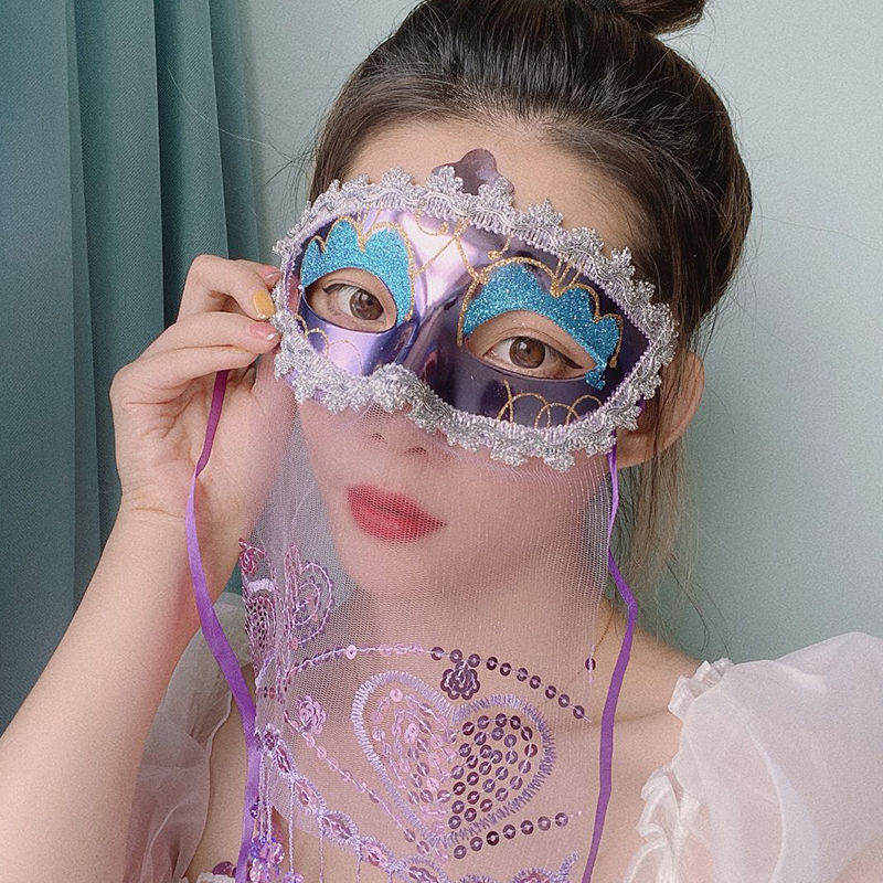 面纱古风成人儿童女款半脸公主古风万圣节化妆舞会表演道具 面纱白色