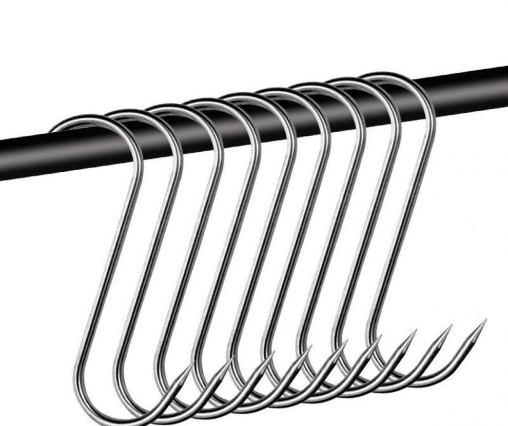 304加厚不锈钢s钩厨房实心腊肉钩子尖头子猪肉香肠烤鸭烧鸡钩213cm5支