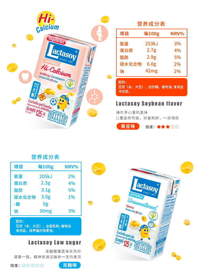 力大d狮豆奶 125ml*18瓶 泰国进口营养儿童早餐饮料饮品 原味 巧克力