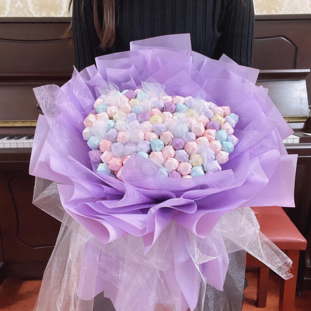 花束成品 男女朋友闺蜜生日 求婚表白花礼物 神秘爱情:52颗棒棒糖花束