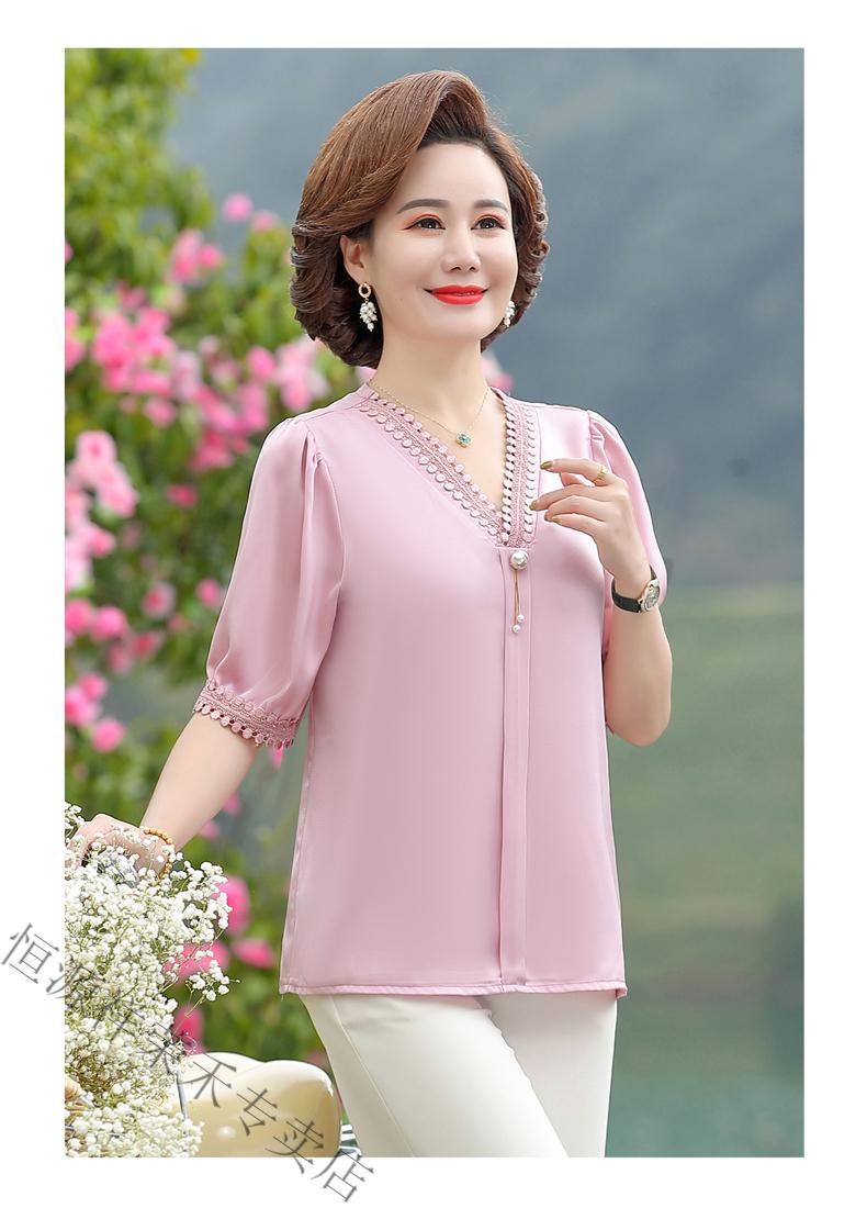 恒源祥官方品牌洋气妈妈夏装短袖上衣中年女装雪纺短袖中年夏装洋气