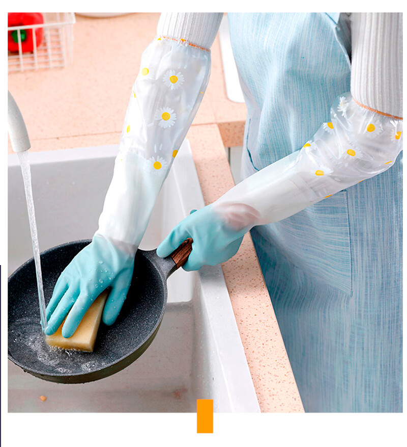 鹿凌青洗碗手套女加厚家务厨房耐用型洗衣服长手套加绒橡胶胶皮防水